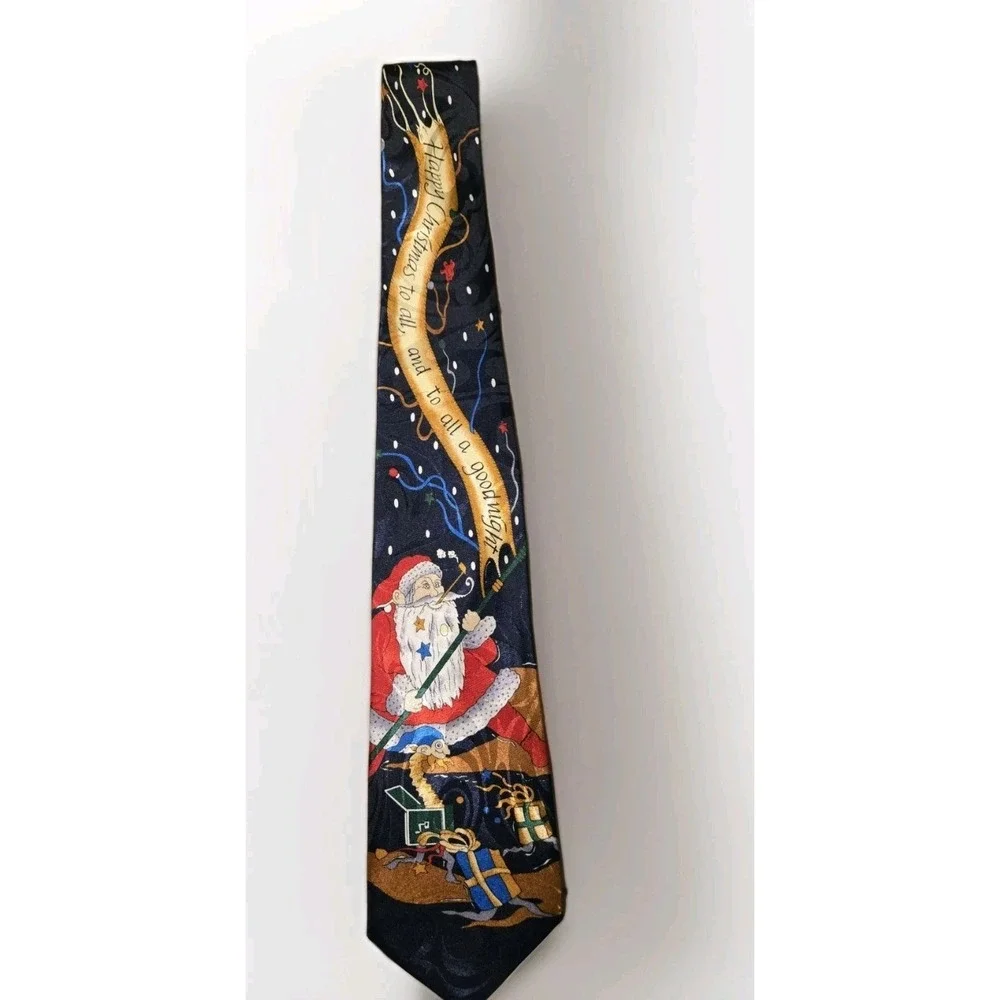 Renaissance Handmade Christmas Tie Santa Claus Holiday Novelty Silk Look Vintage